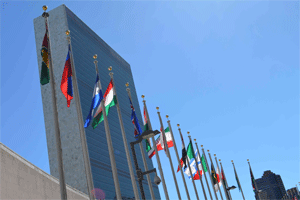 IMAGE: Flags in front of the UN Headquarters